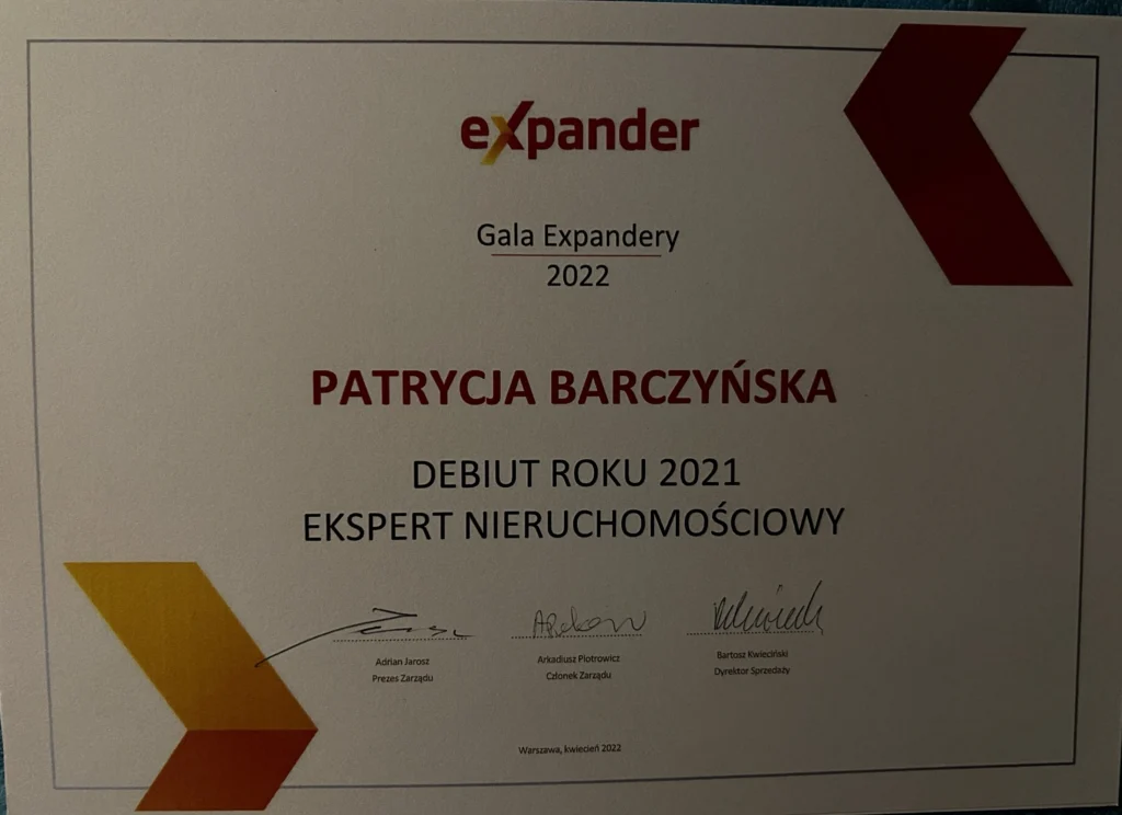 Dyplom Debiut Roku 2021 – Ekspert Nieruchomościowy, Gala Expandery 2022